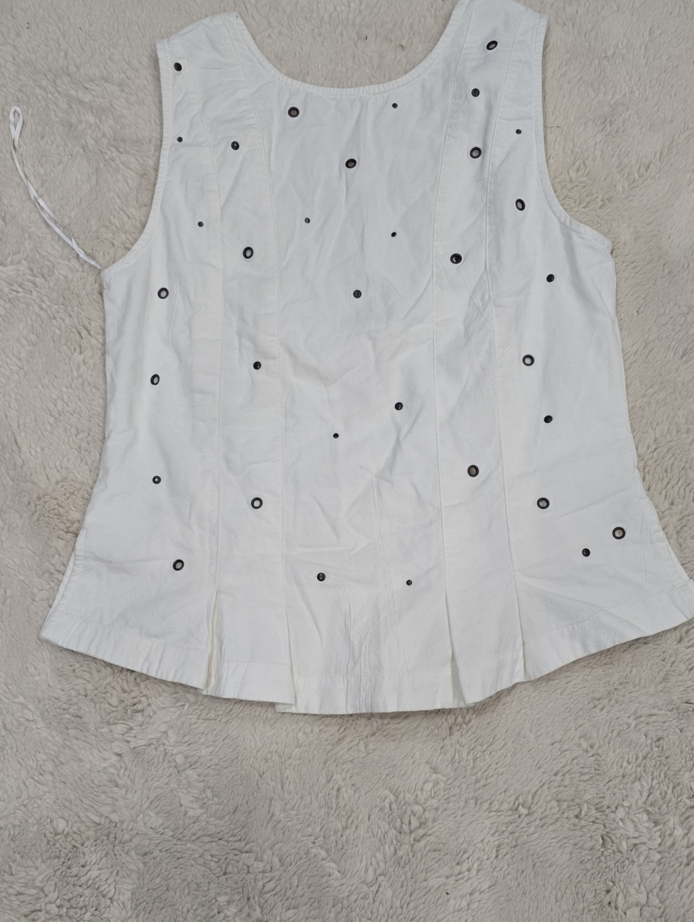 Free People White Sleeveless Eyelet Tank with Black Grommet Accents